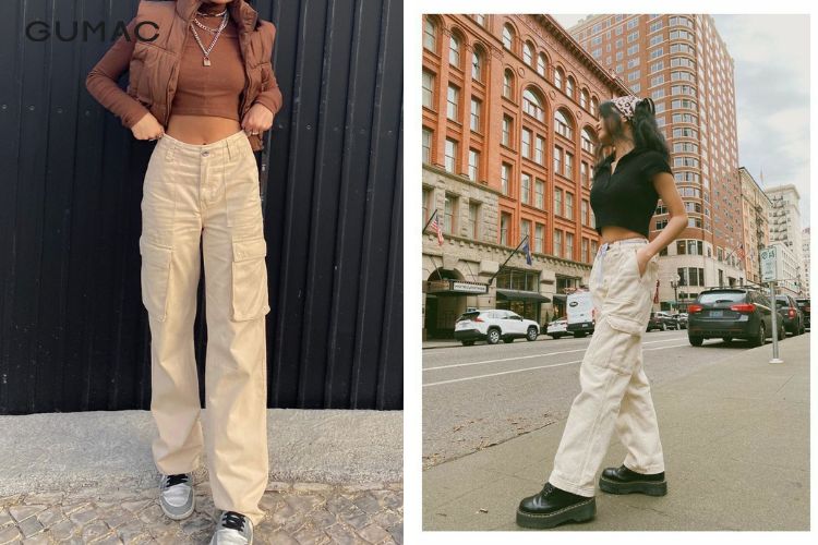 Phối quần túi hộp nữ với áo croptop