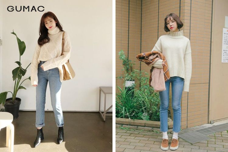 Áo jumper + Quần jeans dài