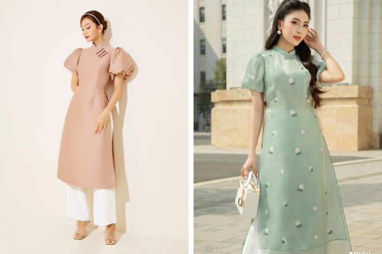 Áo dài tay phồng kiểu dáng cách tân