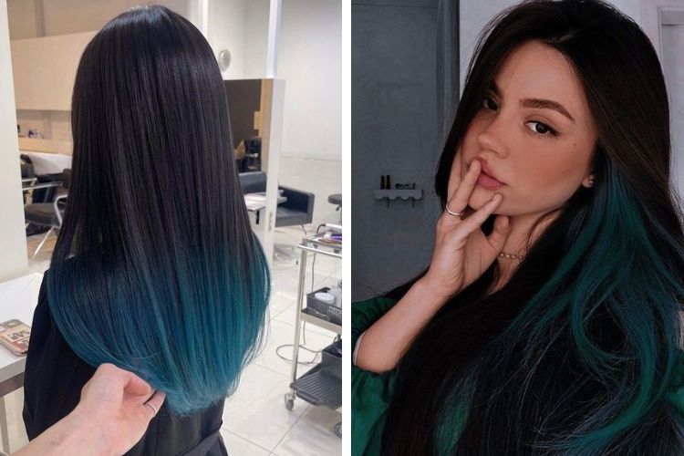 kiểu tóc đen trẻ trung nhuộm ombre
