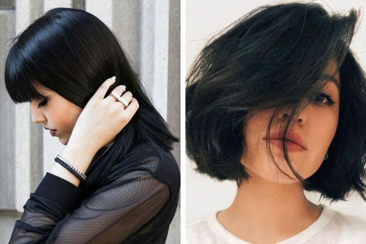 kiểu tóc đen trẻ trung phối màu rêu
