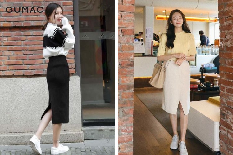Kết hợp chân váy bút chì quyến rũ cùng giày thể thao