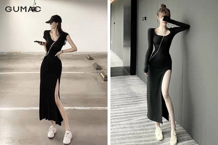 Kết hợp giày thể thao cùng váy đen xuyên thấu cực gợi cảm