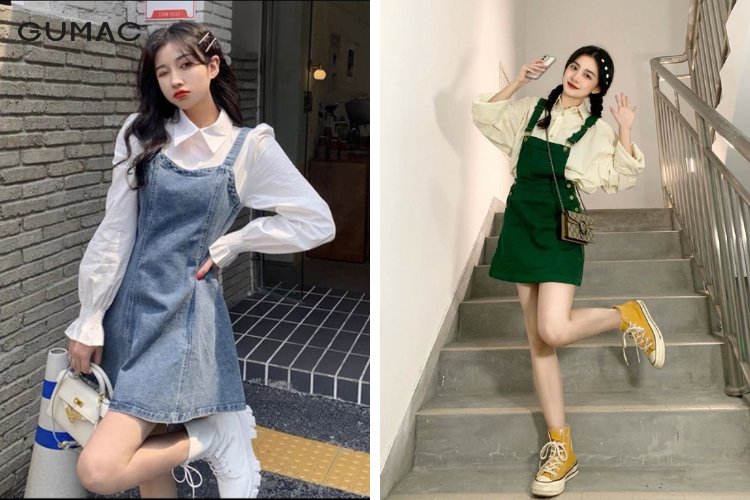 Kết hợp giày thể thao cùng váy yếm