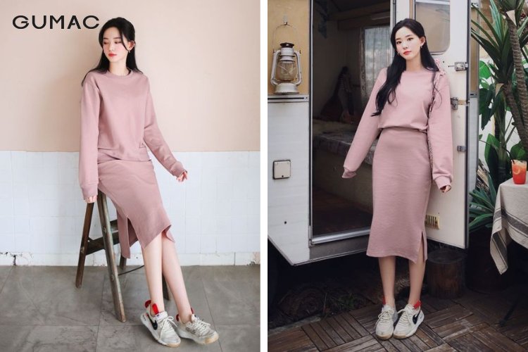 Kết hợp giày thể thao với váy đầm công sở hiện đại