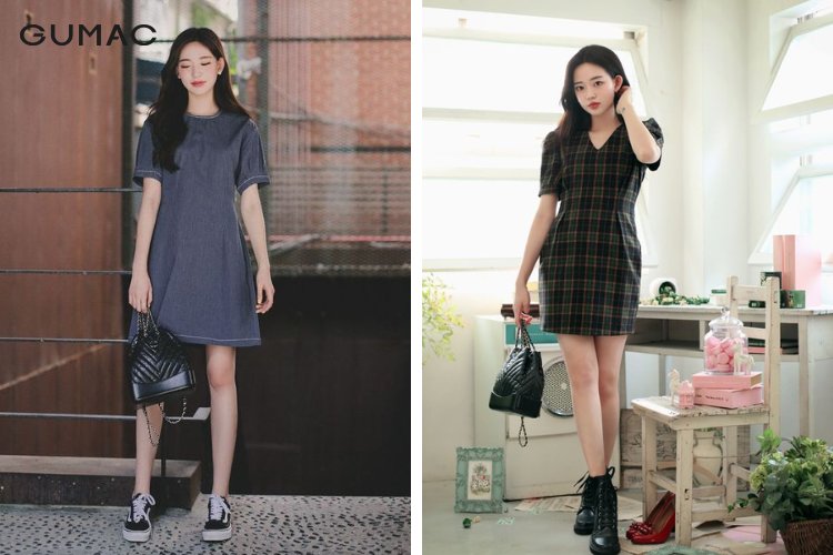Phối váy đầm suông cá tính với giày thể thao