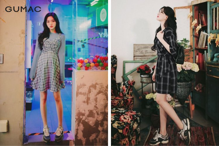 Thể hiện cá tính độc đáo khi mix giày thể thao mặc váy caro