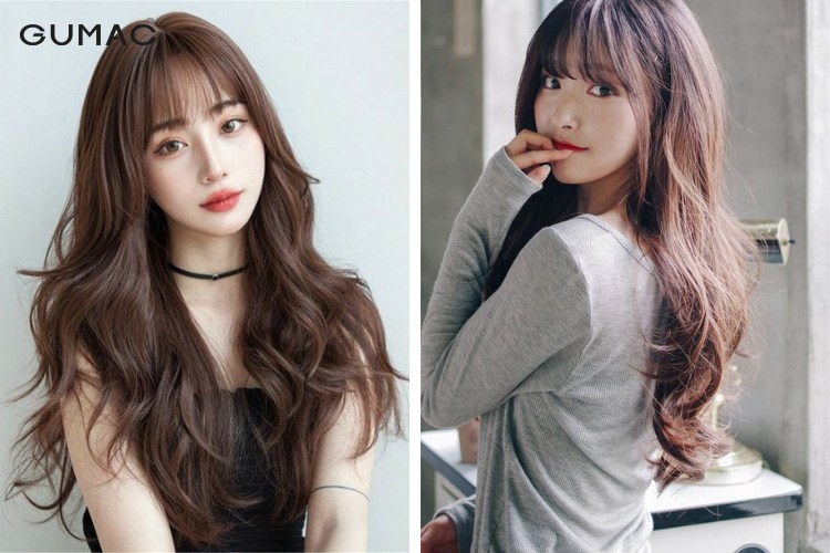Tóc uốn gợn sóng cắt mái thưa