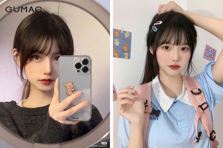 Kiểu tóc mái thưa nữ buộc cao