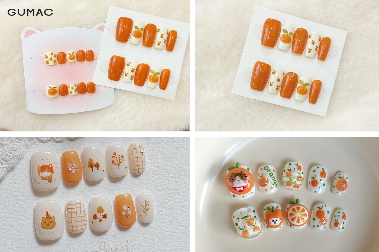 mau nail mau cam ve hoa tiet de thuong