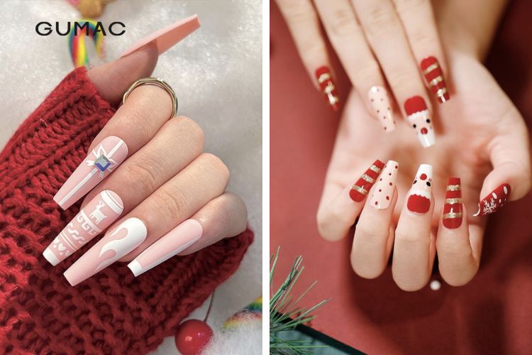 Kiểu nail vẽ hoạ tiết noel cute