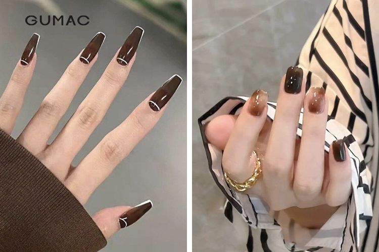 Màu sơn móng tay nâu phong cách Hàn Quốc