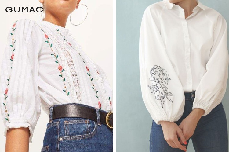 Áo sơ mi thêu hoa ở tay áo