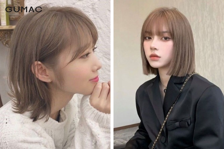 Nữ tóc ngắn nhuộm màu nâu ánh khói
