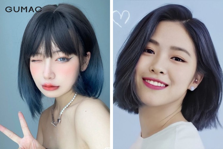 Nữ nhuộm màu xanh đen cho tóc ngắn
