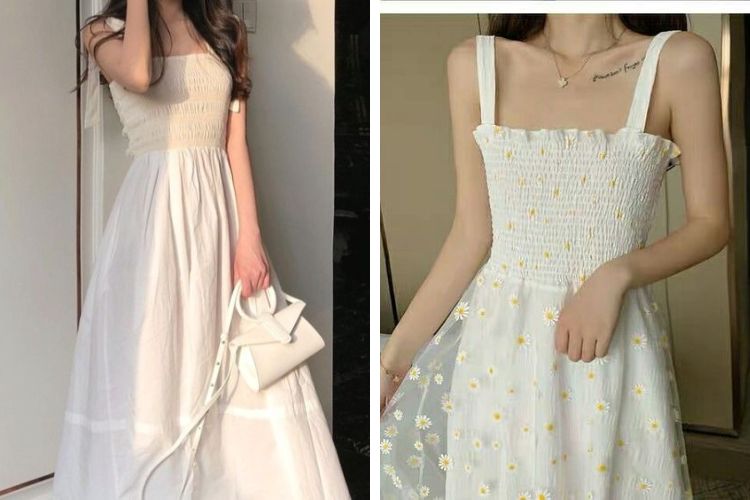 đầm 2 dây bản to