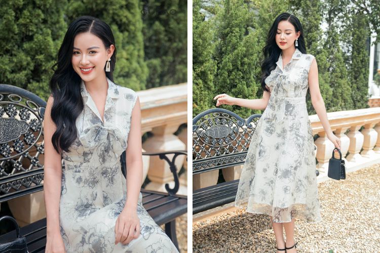 Váy hai dây bản to đi làm công sở&nbsp;