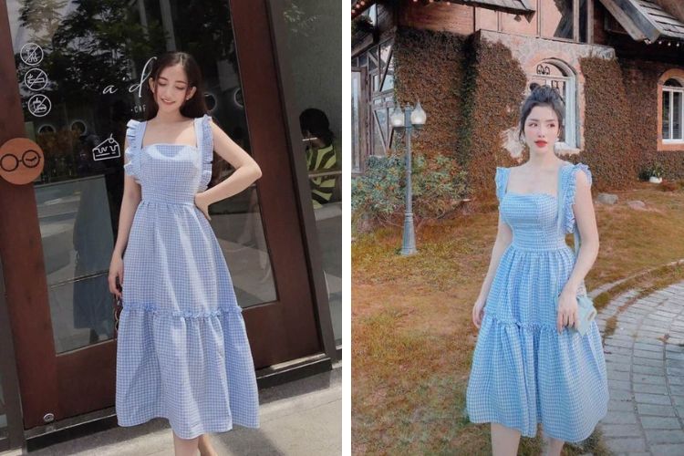 Váy hai&nbsp;dây bản to kẻ caro
