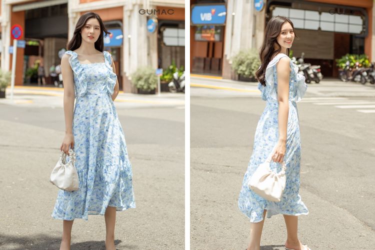 Váy hai dây bản to nhún bèo