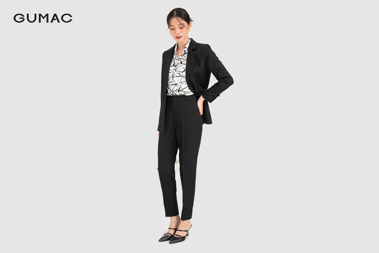 Áo blazer mix quần ống rộng