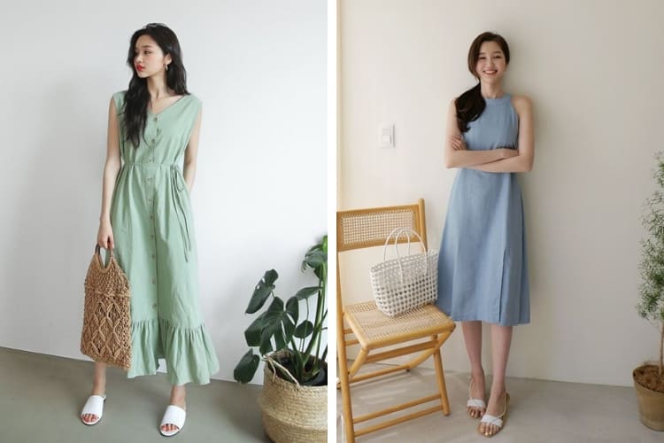 mix đồ đi biển cho người gầy váy dáng suông