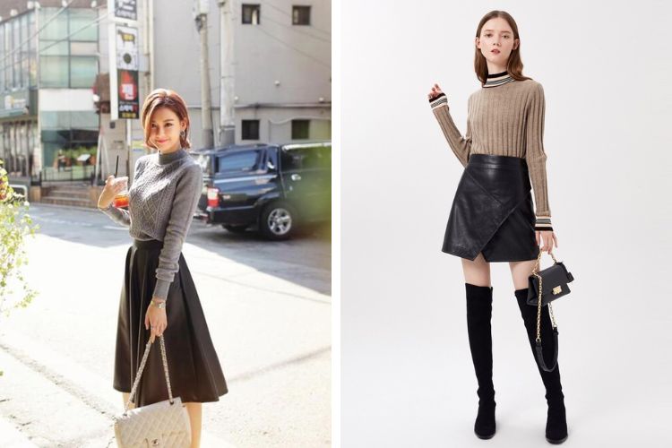 Mix đồ với chân váy mùa đông