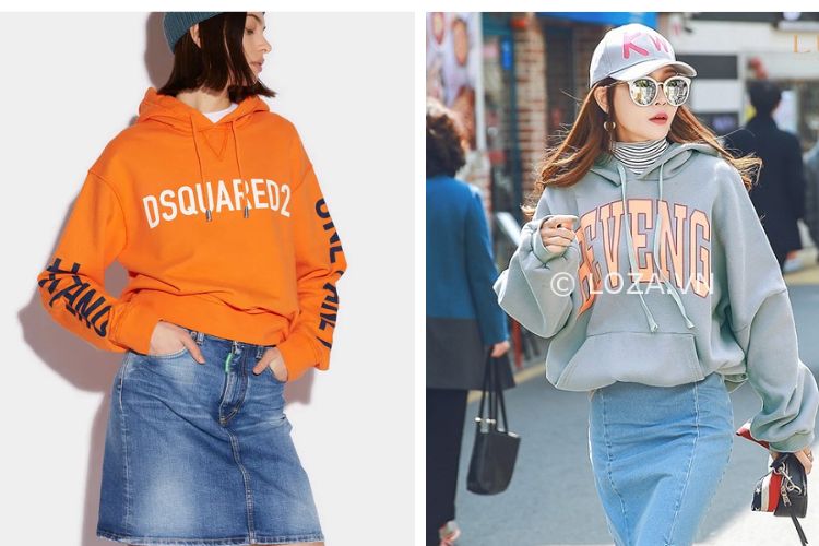 Mix đồ với chân váy jean ôm mùa đông