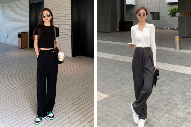 mông lép chân nhỏ mặc quần gì phối quần suông rộng cạp cao