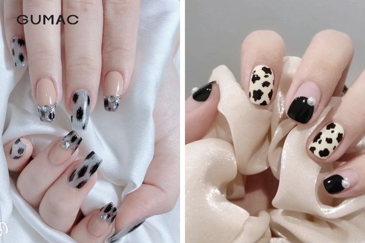 Kiểu nail đen trắng cá tính da beo