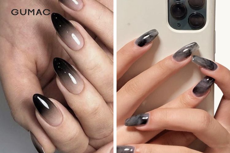 Mẫu nail ombre trắng đen basic