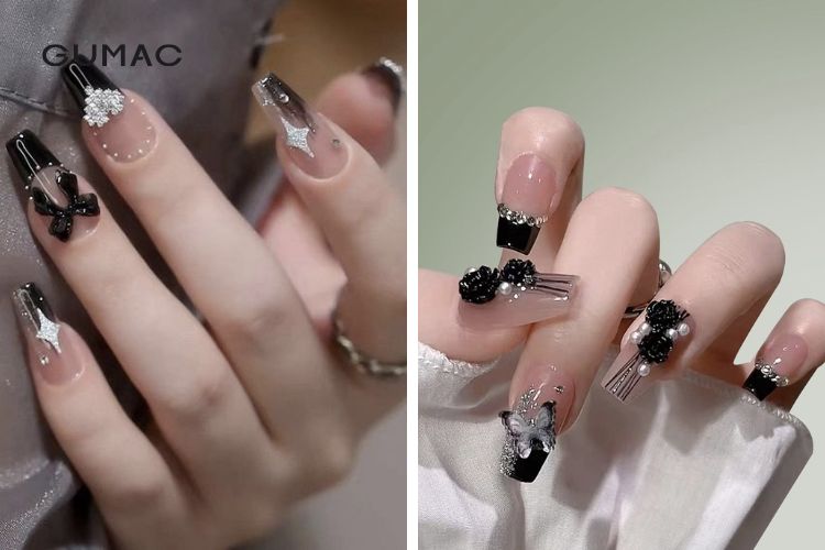 Kiểu móng đen đính đá sang chảnh