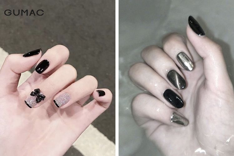 Kiểu nail đen nhũ nổi bật
