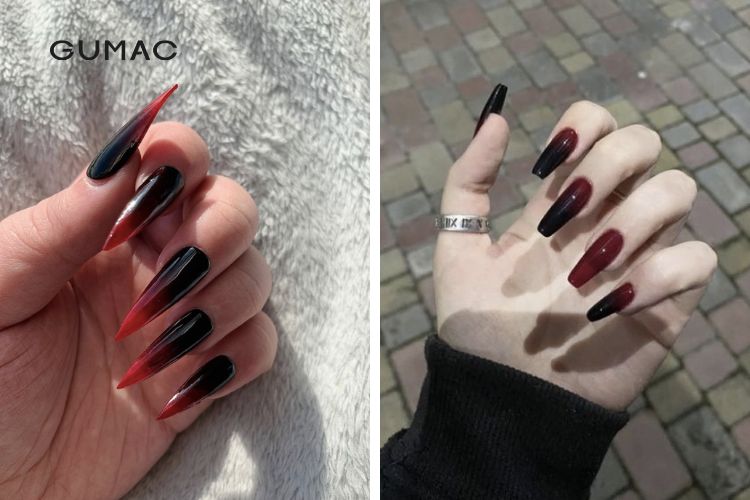 Mẫu nail mix đen đỏ bắt mắt