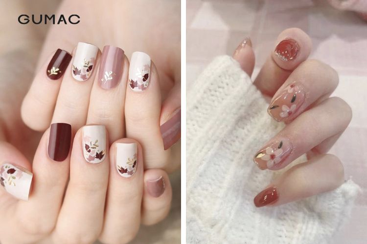 Các kiểu nail hoạ tiết hoa lá điệu đà