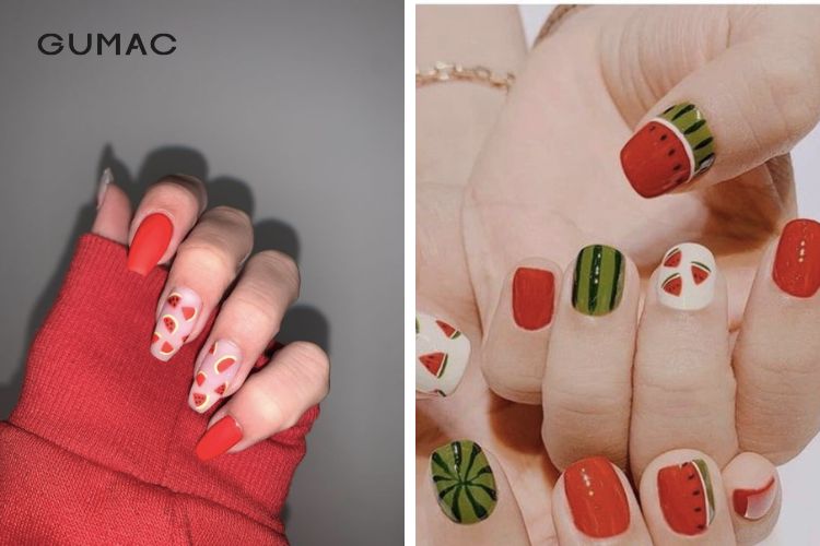 Mẫu nail dưa hấu cute