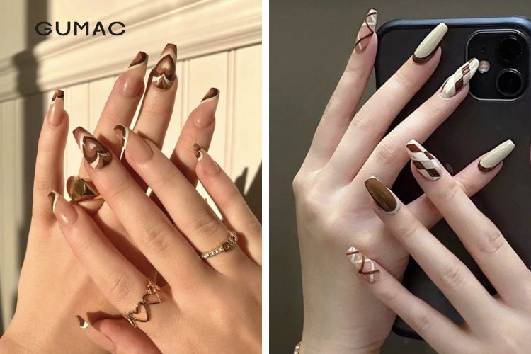 Mẫu nail nâu tây hoạ tiết lạ mắt
