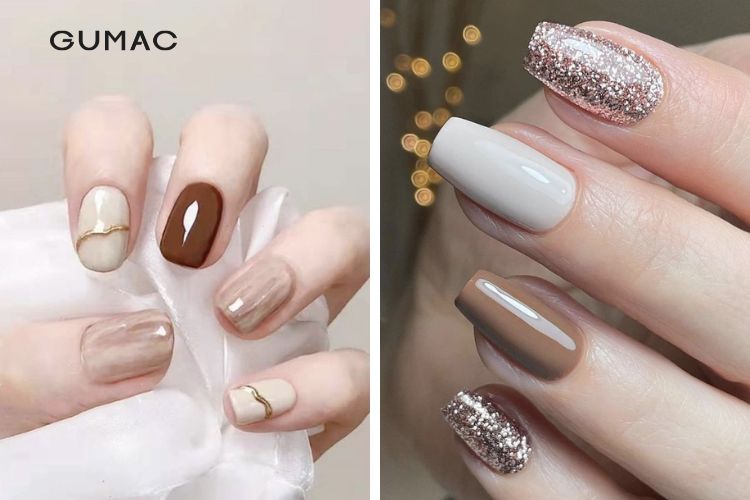Nail nâu tây sơn nhũ lấp lánh