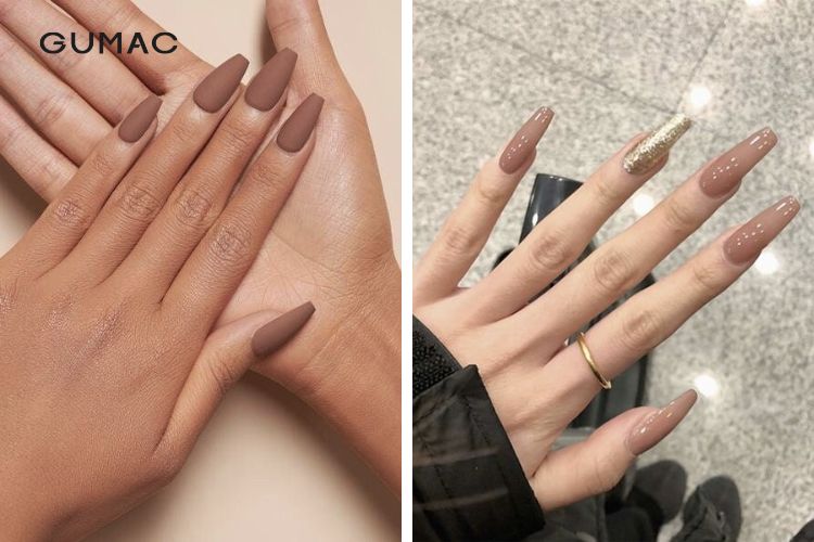 Nail nâu tây trơn tối giản