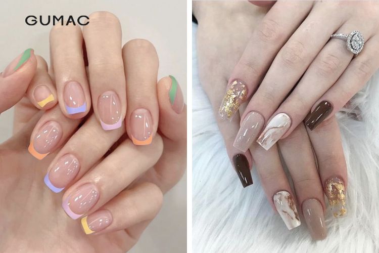 Mẫu nail nhiều màu sơn thạch nhẹ nhàng
