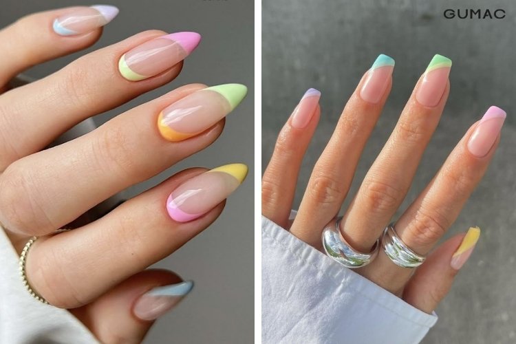 mau nail pastel kieu phap khong doi xung