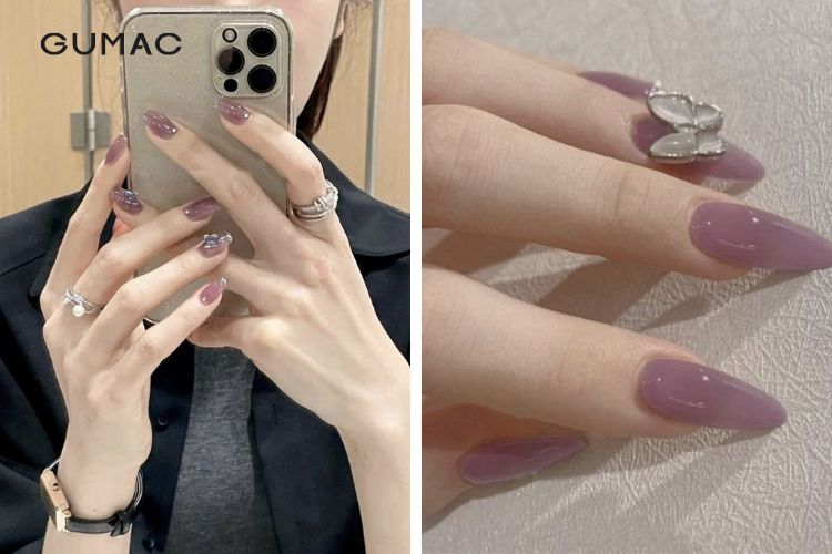 Màu nail tím thạch đơn giản