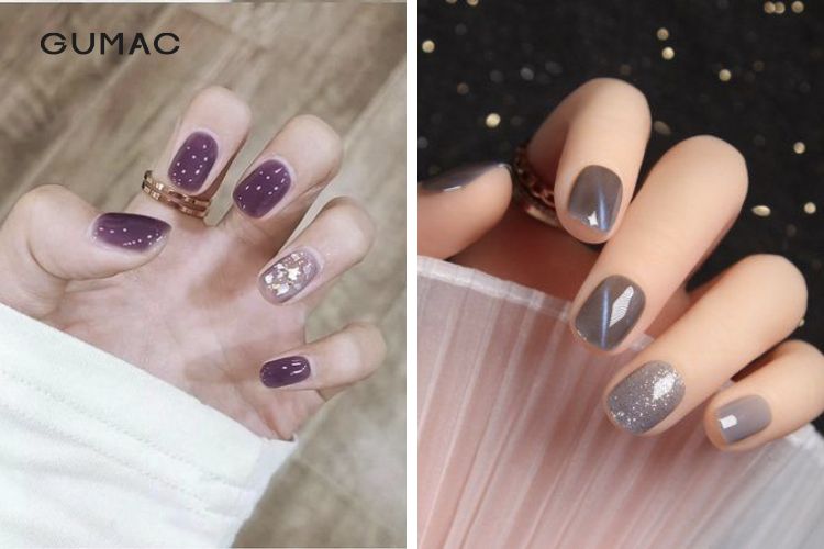Nail màu tím sơn nhũ lấp lánh