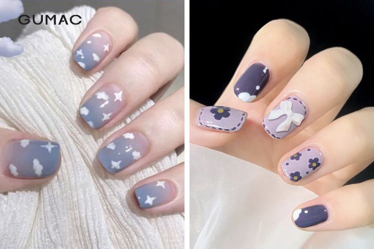 Những mẫu nail tím vẽ hoạ tiết dễ thương