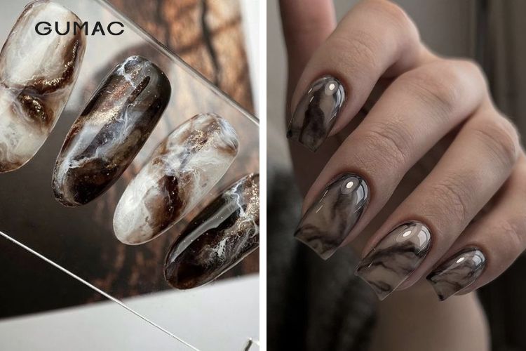Các mẫu nail đen vân đá
