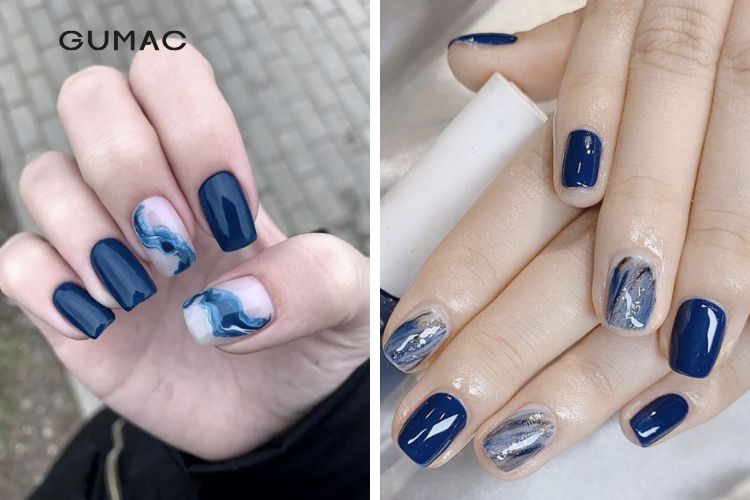 Mẫu móng tay hoạ tiết vân đá xanh
