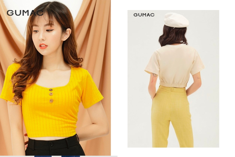 Áo croptop phối với quần tây ống rộng lưng cao