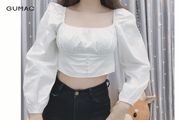 ao croptop kieu tay phong xinh co vuong