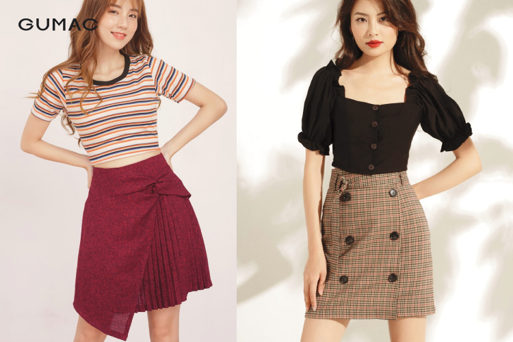 phoi ao croptop cong so nu cung chan vay 