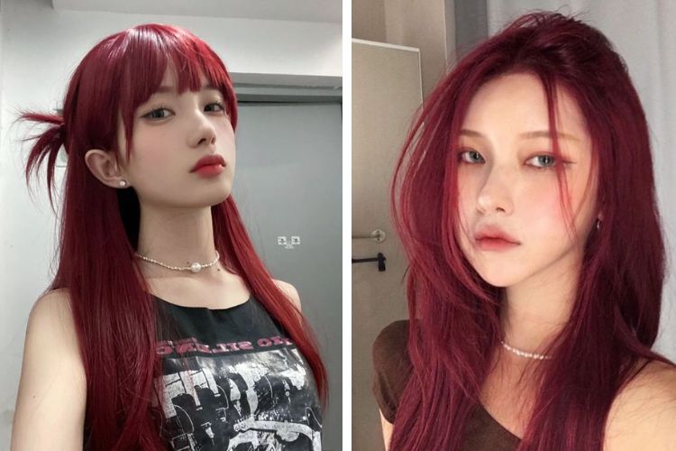 tóc duỗi thẳng tóc màu đỏ trầm 