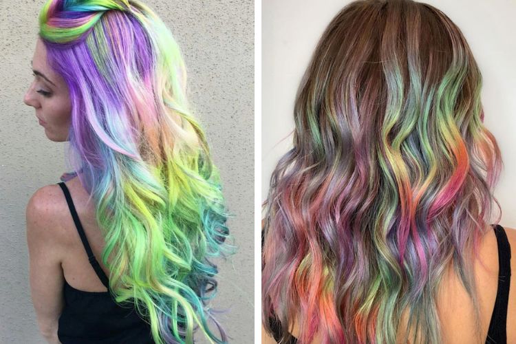Tóc nhuộm kiểu balayage màu Neon Rainbow